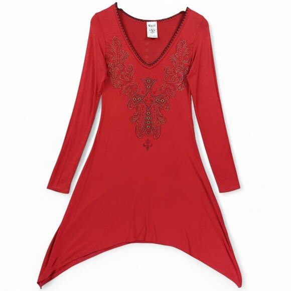 VTG Vocal Tunic Dress Sz S Rhinestone Cross Made in USA Dark Romantic Whimsygoth - Picture 1 of 11